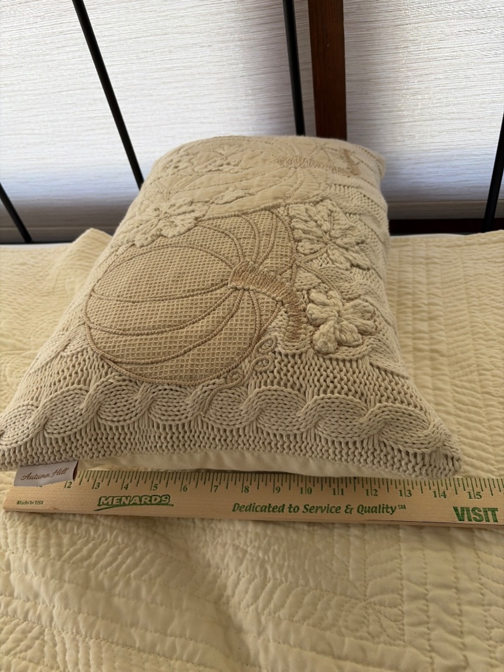 Autumn Hill Cream Cable Knit Embroidered Pumpkin Feather Pillow Exc - Picture 3 of 9